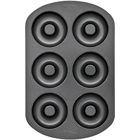 Wilton 6-Cavity Doughnut Baking Pan, Makes Individual Full-Sized 3 3/4" Donuts or Baked Treats, Non-Stick and Dishwasher Safe, Enjoy or Give as Gift, Metal (1 Pan) Wilton