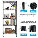 JS HANGER Wire Shelving Unit, 5-Tier Heavy Duty Height Adjustable Rolling Metal Shelves for Storage, 550 lbs Capacity, 23.23''W X 13.4''D X 71''H, Black JS HANGER