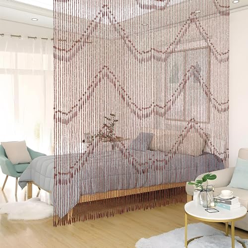 Foreate Beaded Curtain for Doorways Handmade Bamboo Wood Door Beads Boho Hanging Room Divider Hallway Window Hippie Curtains Rustic Home Decor 35.5" x 75" Brown Foreate