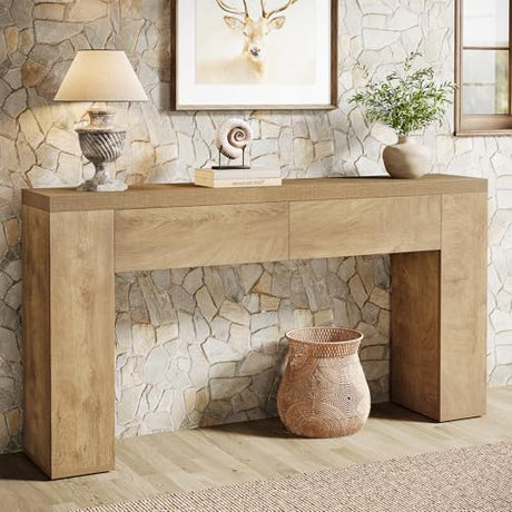 Tribesigns 63-Inch Wooden Console Table with 2 Hidden Drawers, Farmhouse Rustic Brown Sofa Table for Living Room, Hallway, Entrance, Foyer, Easy Assembly (Brown) Tribesigns