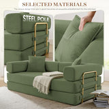 Antetek 78" Convertible Futon Sofa Bed, 3-Seater Modern Corduroy Foam Floor King Size Bed Foldable Sleeper Lounge Loveseat Sofa Couch with 2 Throw Pillows for Living Room Bedroom Guest Room, Green Antetek