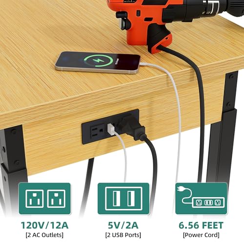 YITAHOME 48" Adjustable Workbench with Pegboard, Wheels, 1600 LB Capacity, Rolling Work Table with AC/USB Outlets, Hooks, and Rack, Heavy-Duty Work Bench for Garage, Workshop, Office YITAHOME