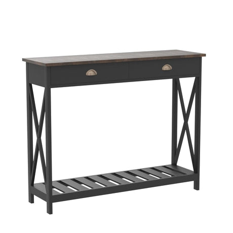 ChooChoo Farmhouse Console Table with Drawer for Entryway, Narrow Long Entry Table with Shelf for Living Room, Rustic Vintage Hallway Sofa Table with Stable X Supports, 40 Black ChooChoo