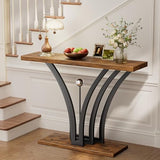 MJOMKN 42.5 Inch Entryway Table, Industrial Console Tables Behind The Couch Sofa, Narrow Wood Accent Table for Entrance, Hallway, Living Room, Foyer, V-Shaped Metal Frame, Rustic Brown MJOMKN