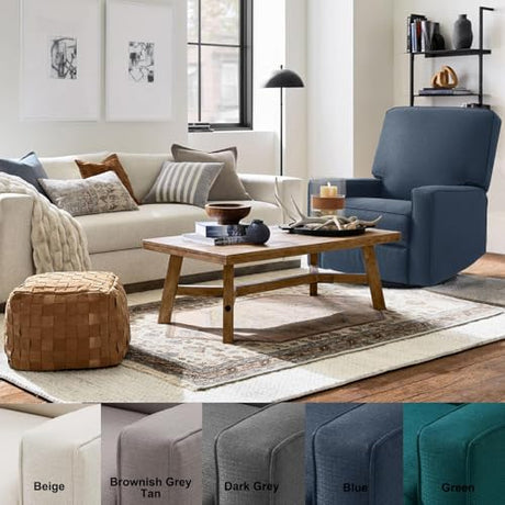 Harkawon Swivel Rocker Recliner Chair, Glider Rocker Recliner, Rocking Chairs Nursery, Fabric Chair with High Back, Deep Seat, for Living Room, Bedroom, Blue Harkawon