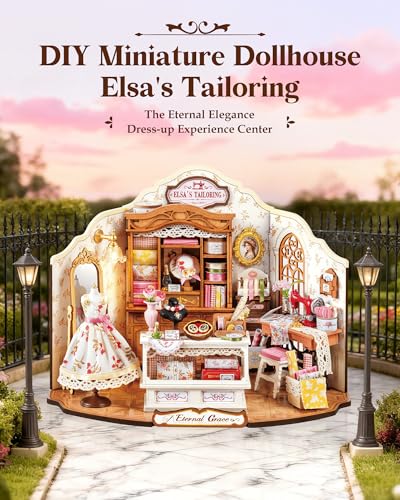 Rolife DIY Miniature House Kit Elsa's Tailoring, Mini Dollhouse Kit for Adults, Mini Room Building Kit for Teens, DIY Craft Kits for Parents Friends Girls Boys (Elsa's Tailor Shop)