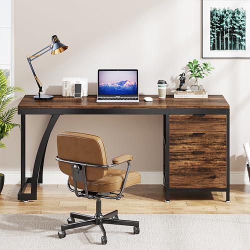 Tribesigns Computer Desk with 3 Drawers, 59-Inch PC Desk with Reversible Drawers, Industrial Study Writing Table Workstation with File Storage for Home Office,Rustic Brown Tribesigns