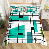 Retro Atomic Comforter Cover White Turqoise Black Bed Set, Geometric Lines Stripes Duvet Cover Queen Size Mid Century Minimalist Bedding Sets, Fifties Old Fashion Bedspread Cover Microfiber 3pcs Erosebridal
