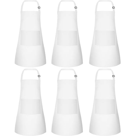 BOUBONI 6 Pack Kids Apron bulk with 2 Pockets Adjustable Chef Art Apron Kids Painting Aprons for Cooking Baking Painting Crafting Grilling Activity（White） BOUBONI