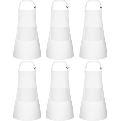 BOUBONI 6 Pack Kids Apron bulk with 2 Pockets Adjustable Chef Art Apron Kids Painting Aprons for Cooking Baking Painting Crafting Grilling Activity（White）