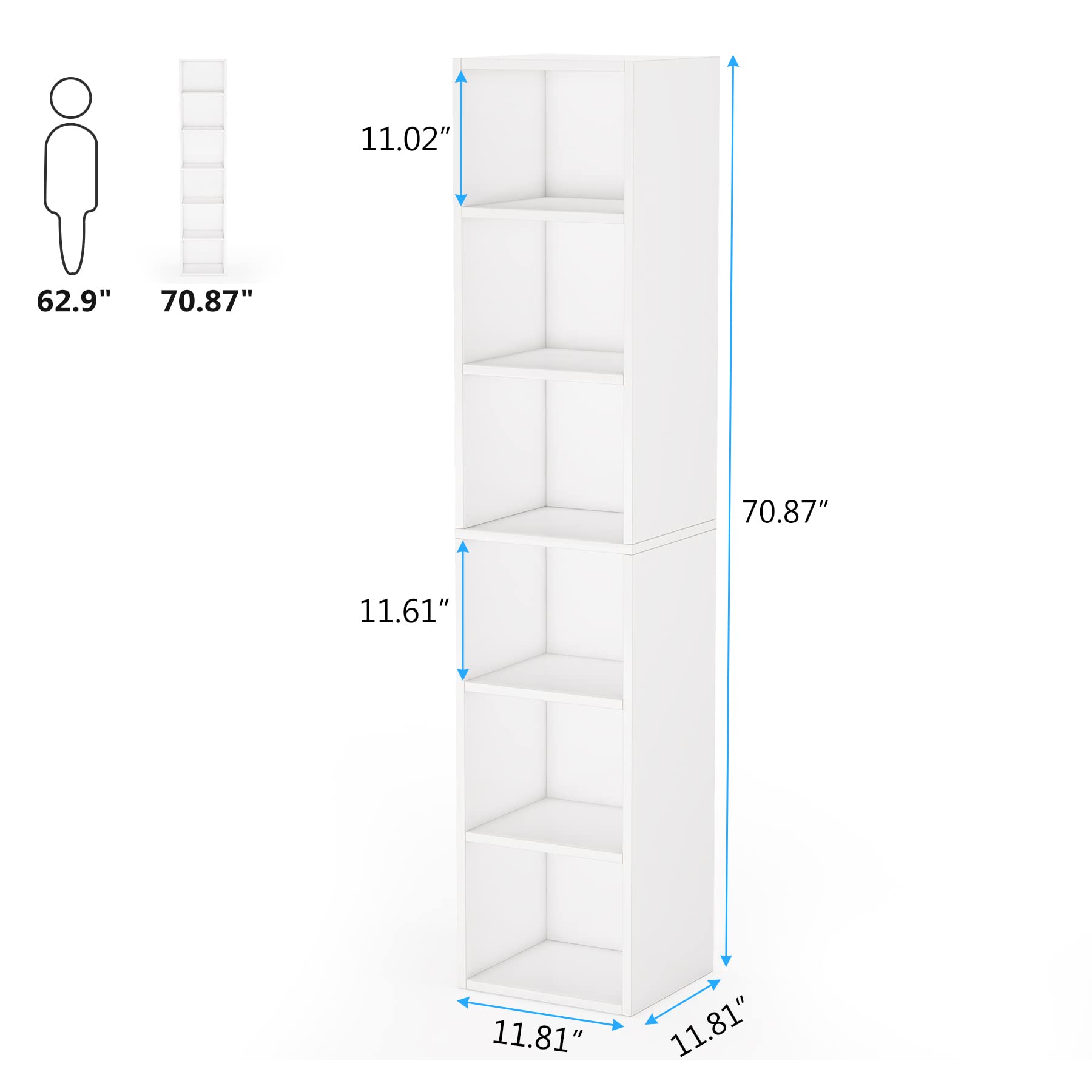 Tribesigns 70.9 Inch Tall Narrow White Bookcase with 6 Tier Cube Shelves for Space-Saving Storage - WoodArtSupply