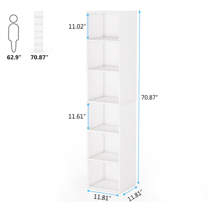 Tribesigns 70.9 Inch Tall Narrow White Bookcase with 6 Tier Cube Shelves for Space-Saving Storage - WoodArtSupply