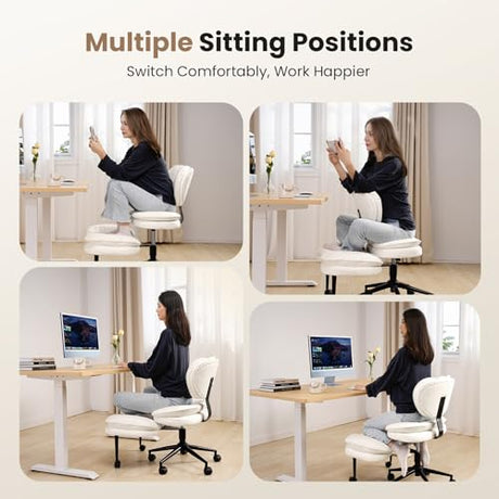 Cross Legged Office Chair, Ergonomic Cloud Criss Cross Desk Chair, Meditation Chair with Wheels, Height Adjustable Seat for ADHD, Wide Kneeling Chair with Back Support HOMRELEXA