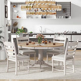 LUMISOL Extendable Round Dining Table Set for 4-6 People, Farmhouse Dining Room Kitchen Table Set with 4 Upholstered Chairs, 5-Piece Solid Wood Kitchen Table Set, Off White LUMISOL
