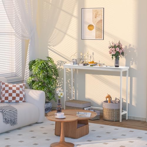 VASMIA Console Table, Entryway Table, Narrow Sofa Table, 39" Bamboo Hallway Table for Entryway, Living Room, Bedroom, Foyer, White VASMIA