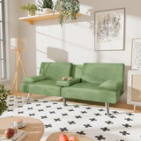 YESHOMY Futon Sofa Bed, Futon Couch with Adjustable Backrest, Convertible Sleeper Sofa with Removable Armrests, Loveseat in Corduroy with 2 Cup Holders for Living Room, Apartment (Green) YESHOMY