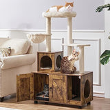Yaheetech Cat Tree with Litter Box Enclosure, 2-in-1 Cat Tower with Condo & Scratching Post, 53in Tall Cat Tree for Indoor Large Cats, Cat Activity Center, Rustic Brown/Beige Yaheetech