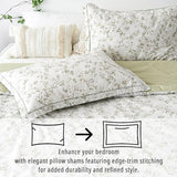 LEMIROE Botanical Cotton Comforter Queen Size - Tender Green Comforter Printed with Leafy Branches & Purple Stamens on Off-White,Reversible Lightweight Bedding Sets 3Pcs LEMIROE