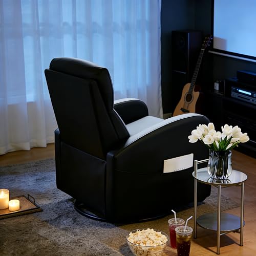 Simple Deluxe Massage Recliner Chair - Adjustable PU Leather Recliner, Luxe Reading Chair & Sofa Chair for Living Room Chairs or Bedroom Chair, Small Recliner for Home Theater, Black Simple Deluxe