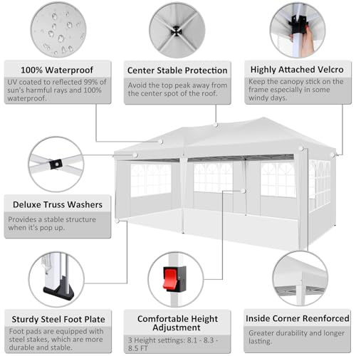 COBIZI 10x20 Pop Up Canopy Tent with 6 Sidewalls for Parties, Waterproof Camping, Ez Up Party Tent, Outdoor Portable Gazebo for Backyard, Commercial Event, White COBIZI