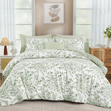 WONGS BEDDING 8 Pieces Queen Size Comforter Set Green, Sage Green Floral Bed in a Bag Comforter Sets, Soft Reversible Botanical Flowers Bedding Sets for All Season (90"x90") WONGS BEDDING