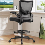 Marsail Drafting Chair, Tall Office Chair with 2D Lumbar Support, Standing Desk Chair with Padded Flip-Up Armrests & Adjustable Footrest Ring, Black Marsail