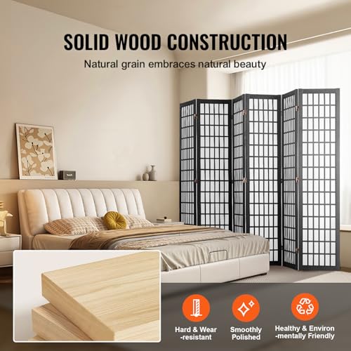VEVOR Room Divider, 6 Panel Japanese Room Divider, Folding Privacy Screen Indoor, Portable Partition Dividers and Decoration Screens, for Room Separation, Home, Office, Restaurant & Bedroom (Black) VEVOR