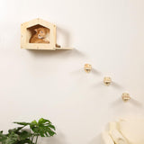 COOLEX Cat Shelves with 3 Steps Scratching Post and Hammock Bed - Wall Mounted Climbing Condo for Indoor Cats (Wood) COOLEX