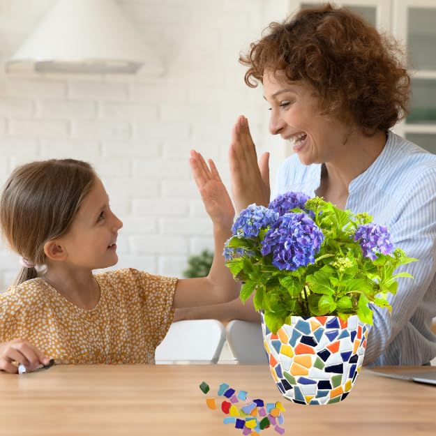 jiezaidada DIY Mosaic Planter Kit – All-in-One Ceramic Tile Craft for Beginners, Home Décor Pot with Drainage & Tray, Great for Creative Hobbies, Gifts, or Family Projects jiezaidada