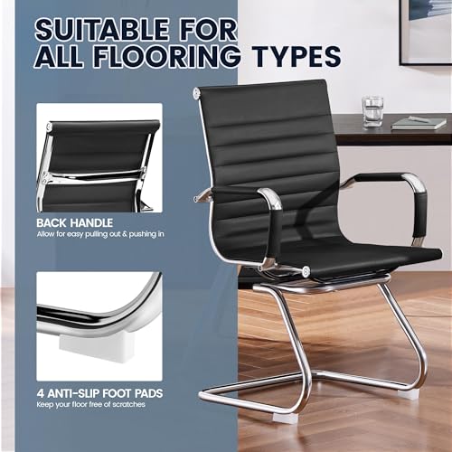 Yaheetech Faux Leather Office Reception Chair Without Wheels Mid Back Ergonomic Guest Chairs for Conference Reception Room Waiting Room, Set of 2 Black
