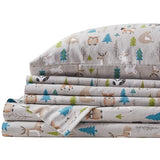 Comfort Spaces Cotton Flannel Sheets Twin Size, Ultra Soft Flannel Sheet Set with 12" Elastic Pocket , Novelty Print Warm Flannel Bedding, Multi Forest Animals 3 Piece Comfort Spaces