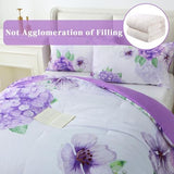Heymybed Floral Comforter Set Queen Size, 3 Pieces Elegant Purple Floral Bed in a Bag, Soft Microfiber Botanical Flower Bedding Set with 2 Pillowcases for All Season 90"×90" Heymybed
