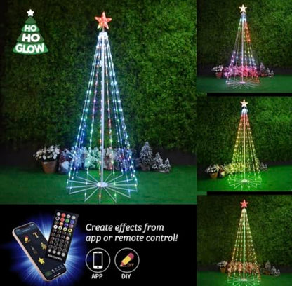 Ho-Ho-Glow Indoor and Outdoor 7ft 295 LED Christmas Tree with Adjustable Lights Music Modes, and Scenes with App Control, Pre-Lit Seasonal Decoration