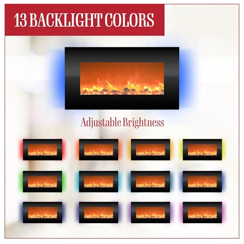 Northwest Electric Fireplace - 30 Inch Wall Mounted Fireplace - 13 Backlight Colors and Remote Controlled LED Flames, Heat, and Brightness (Black) Northwest