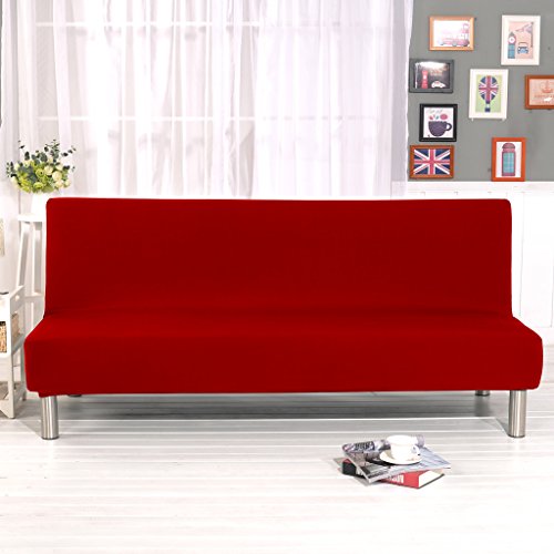 Cornasee Stretch Futon Cover Slipcovers Full Size,Fully Folding Armless Sofa Bed & Couch Protector,Machine Washable (Red) Cornasee