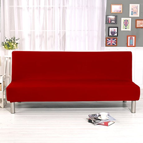 Cornasee Stretch Futon Cover Slipcovers Full Size,Fully Folding Armless Sofa Bed & Couch Protector,Machine Washable (Red) Cornasee
