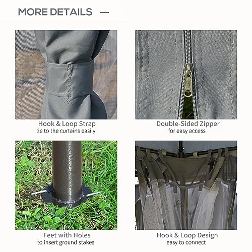 Outsunny 12' x 12' Round Outdoor Gazebo, Patio Dome Gazebo Canopy Shelter with Double Roof, Netting Sidewalls and Curtains, Zippered Doors, Strong Outsunny