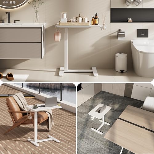 Gamork C Shaped 17.8 * 22.5 inch Mobile Standing Desk,Pneumatic Adjustable Height Stand Up Desk,Ergonomic Standing Side Table for Home Office Work Computer Desk Workstation,White Gamork