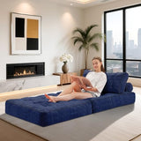 HABUTWAY Folding Sofa Bed, Convertible Sleeper Chair Bed w/Dual-Pillow & Handle, Foldable Floor Sofa Lounge w/Back Support for Living Room, Bedroom, Apartment, Office, Single, Navy Blue HABUTWAY