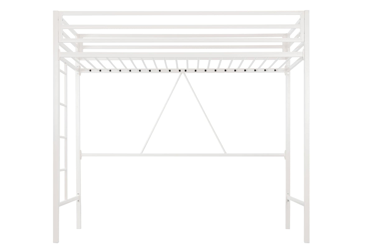 Allewie Metal Loft Bed Twin Size with Guardrail and Ladder, Small Space Saving Design for Bedroom Kid Room and Dorm, No Box Spring Needed, White Allewie