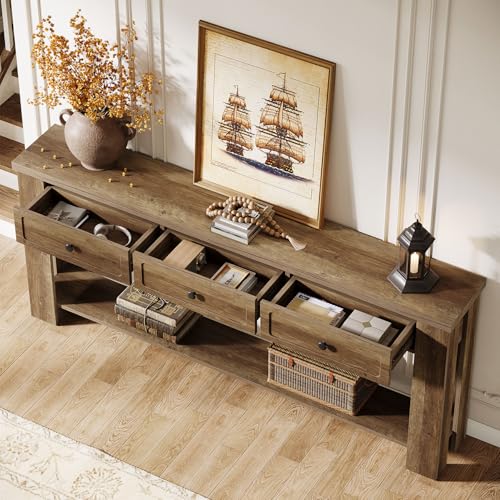 Tribesigns 70.9-Inch Long Console Table with 3 Drawers, Farmhouse Entryway Table with Storage, Rectangular Narrow Sofa Table Behind the Couch, Accent Table for Hallway, Living Room, Entrance, Brown Tribesigns