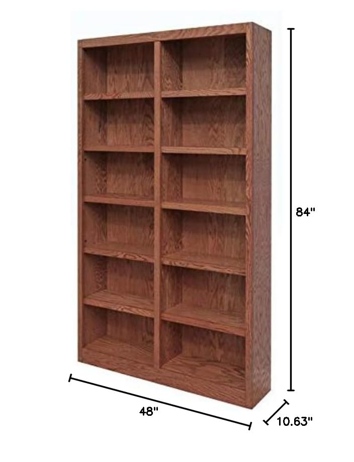 BOWERY HILL 84" Traditional Double Wide Wood Bookcase with Adjustable Shelves in Dry Oak Finish - WoodArtSupply