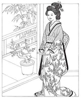 Creative Haven Japanese Kimono Designs Coloring Book: Relax & Unwind with 31 Stress-Relieving Illustrations (Adult Coloring Books: World & Travel) Dover Publications