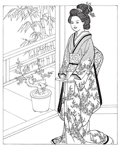Creative Haven Japanese Kimono Designs Coloring Book: Relax & Unwind with 31 Stress-Relieving Illustrations (Adult Coloring Books: World & Travel) Dover Publications