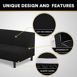 PrinceDeco Stretch Armless Futon Cover Futon Slipcover Full Queen Size Futon Couch Sofa Cover Bed Cover Furniture Protector with Elastic Bottom, Checked Pattern Jacquard, Black PrinceDeco
