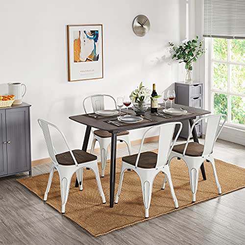 Yaheetech Set of 4 Metal Dining Chairs with Wood Seat Metal Side Chairs Kitchen Chairs with Back Bistro Café Trattoria Kitchen, Distressed White Yaheetech