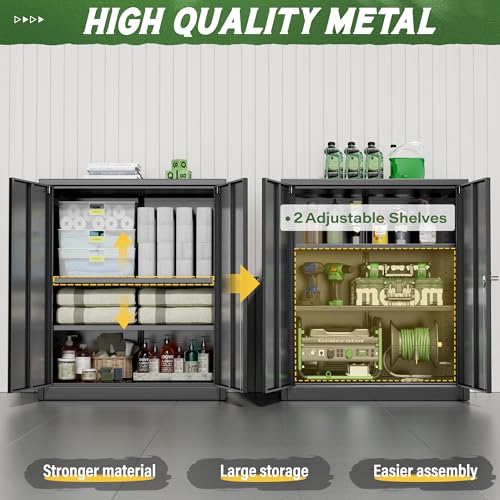 Greenvelly Metal Storage Cabinet with Doors and Shelves,Lockable Storage Cabinet for Office,36”Black Metal Utility Cabinet Garage Cabinets, Lockable File Cabinet for Home Office, Garage, Kitchen, Shop Greenvelly