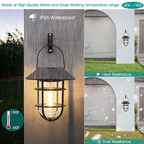 Upgrade Solar Outdoor Lights, Hanging Solar Lantern, Waterproof Solar Lights with Wall Mount Kit for Garden Patio Porch Fence Decor 2 Pack - WoodArtSupply