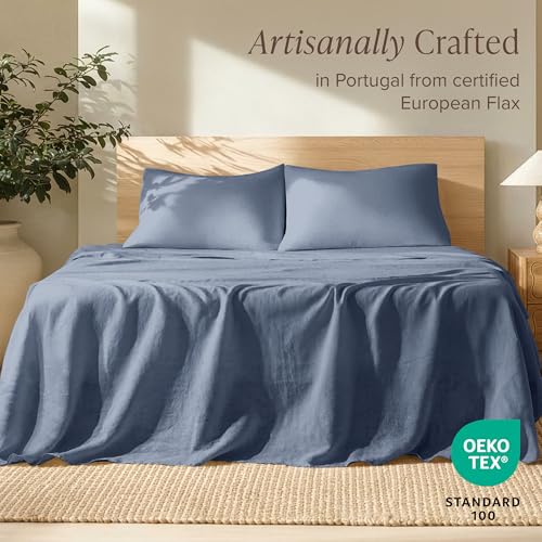 Bare Home Twin Extra Long Sheet Set - Luxury 100% European Linen - Deep Pockets - Easy Fit - 3 Piece Set - Bedding Sheets & Pillowcases (Twin XL, Indigo) Bare Home