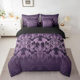 Feelyou Adults Gothic Damask Print Bedding Set Purple Goth Bat Victorian Floral Comforter Set 7 Pieces Comforters Full Size Boho Bohemian Exotic Bed in a Bag Feelyou